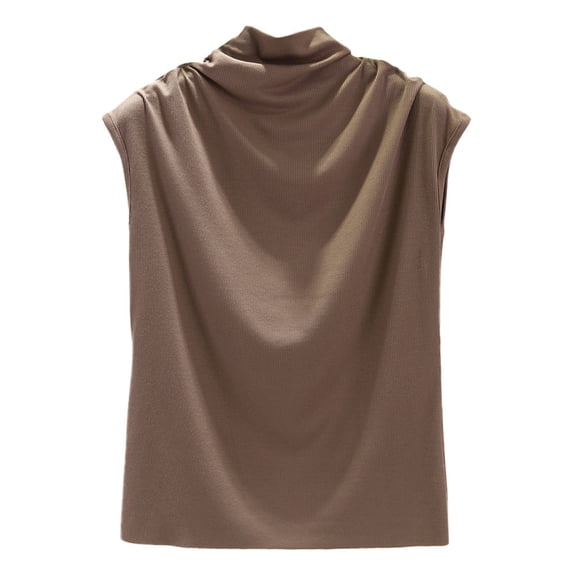 AWZXDE Women High Neck Sleeveless Halter Tank Top Pure Color Loose Fit Basic High Neck Halter Top Comfortable Casual Tops Coffee,XL
