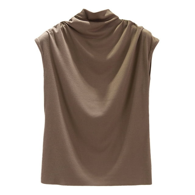 2025 Femmes Col Roulé Sans Manches Haut en Coton Femmes Uni Décontracté Ample Tunique Hauts Athlétiques Femmes Haut T-Shirt