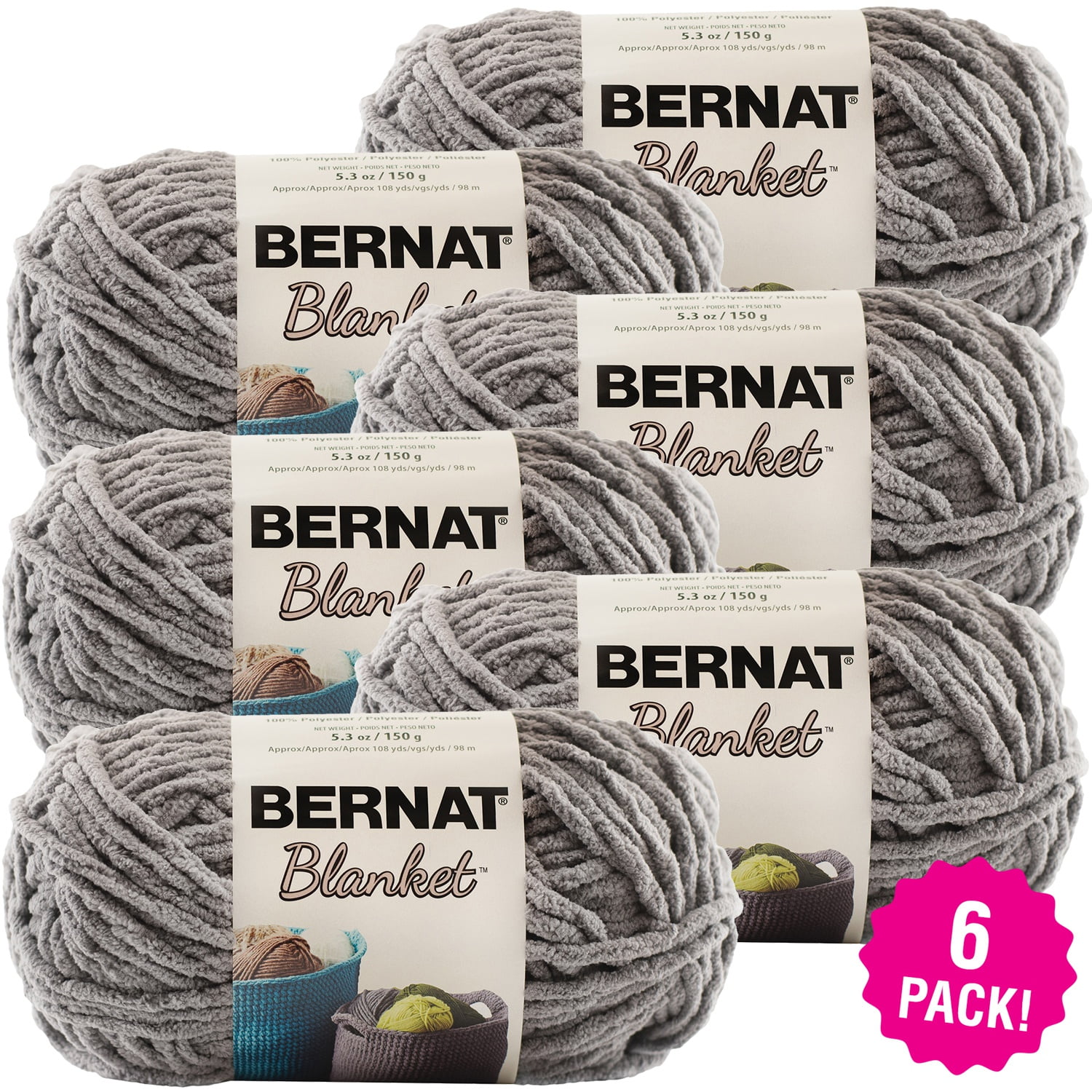 Bernat Blanket Yarn Dark Grey, Multipack of 6