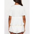 thumbnail image 5 of Women Satin V‑Neck Peplum Blouse, Lace‑Patchwork Short‑Sleeve Summer Casual Tops, 5 of 5