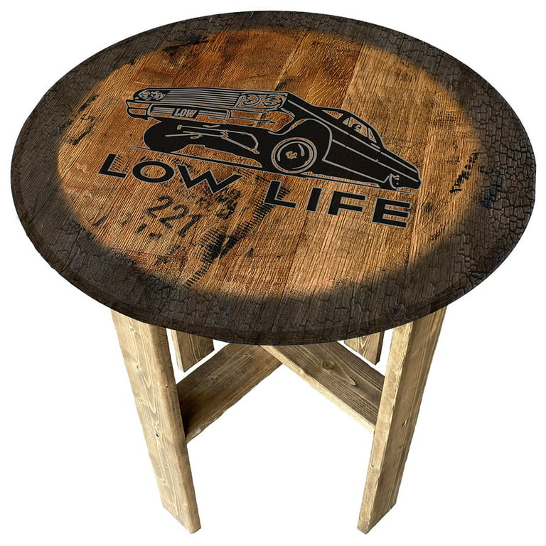 Low Life Lowrider Car Garage Gifts for Men Farmhouse Rustic Round Whiskey  Barrel End Table 