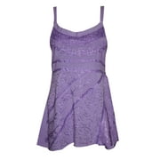 Mogul Women's Sexy Strap Top Tunic Purple Embroidered Dress S