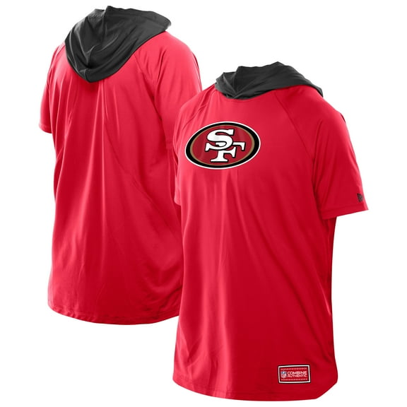 Men's New Era Scarlet San Francisco 49ers Combine Authentic Hooded Raglan Short-Sleeve T-Shirt
