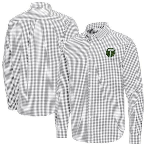 Men's Antigua Gray Portland Timbers Ellis Tri-Blend Long Sleeve Button-Down Shirt