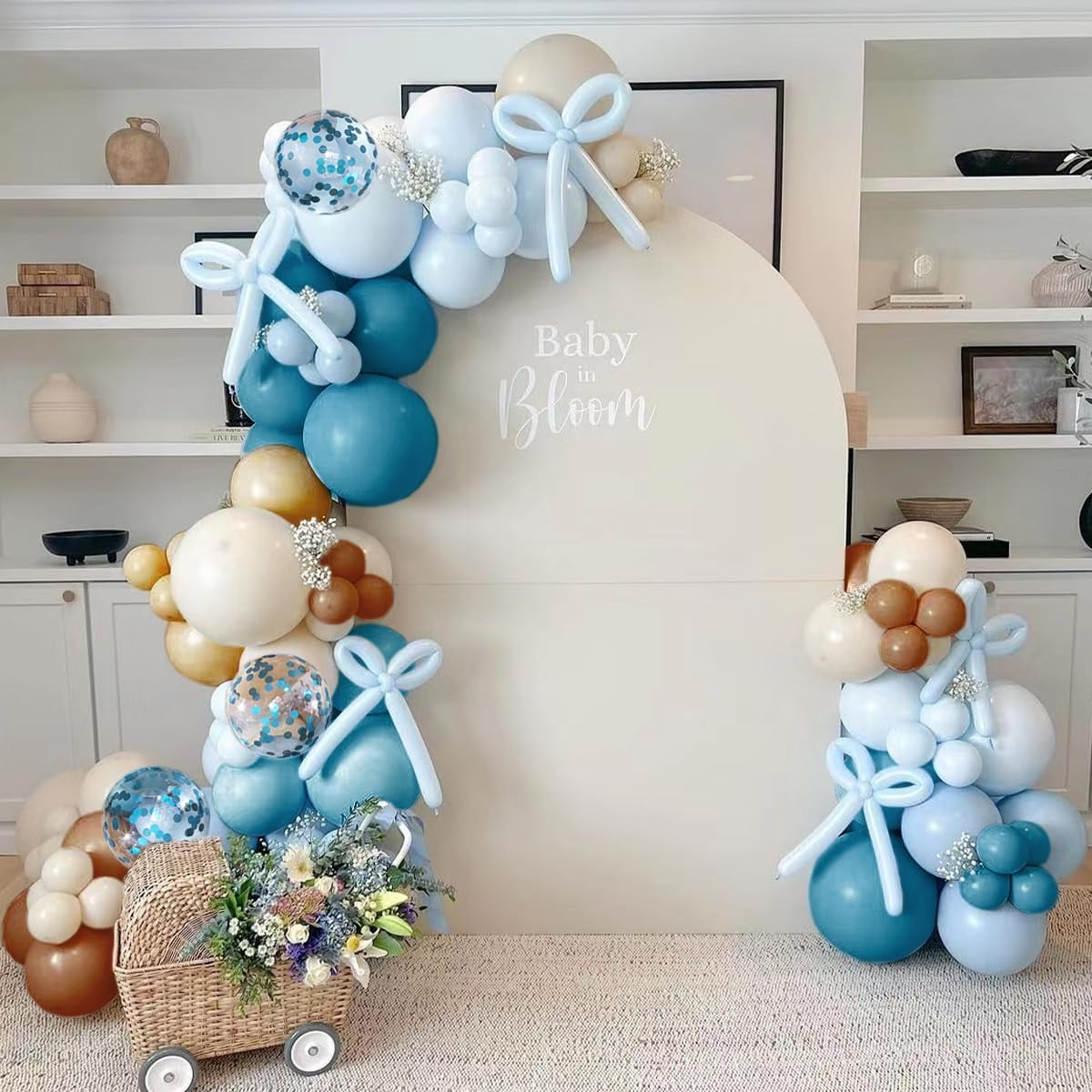 Boho Brown and Blue Balloon Garland Arch Kit, 156Pcs Light Ocean Blue Caramel Brown White Sand Nude Balloons for Birthday Gender Reveal Baby Bridal Shower Wedding Party
