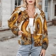 thumbnail image 3 of Jackets for Women Winter Coat Jackets Flannel Stand Collar Jacket(Golden Chinese Dragon Illustration,Size:S-4XL), 3 of 7