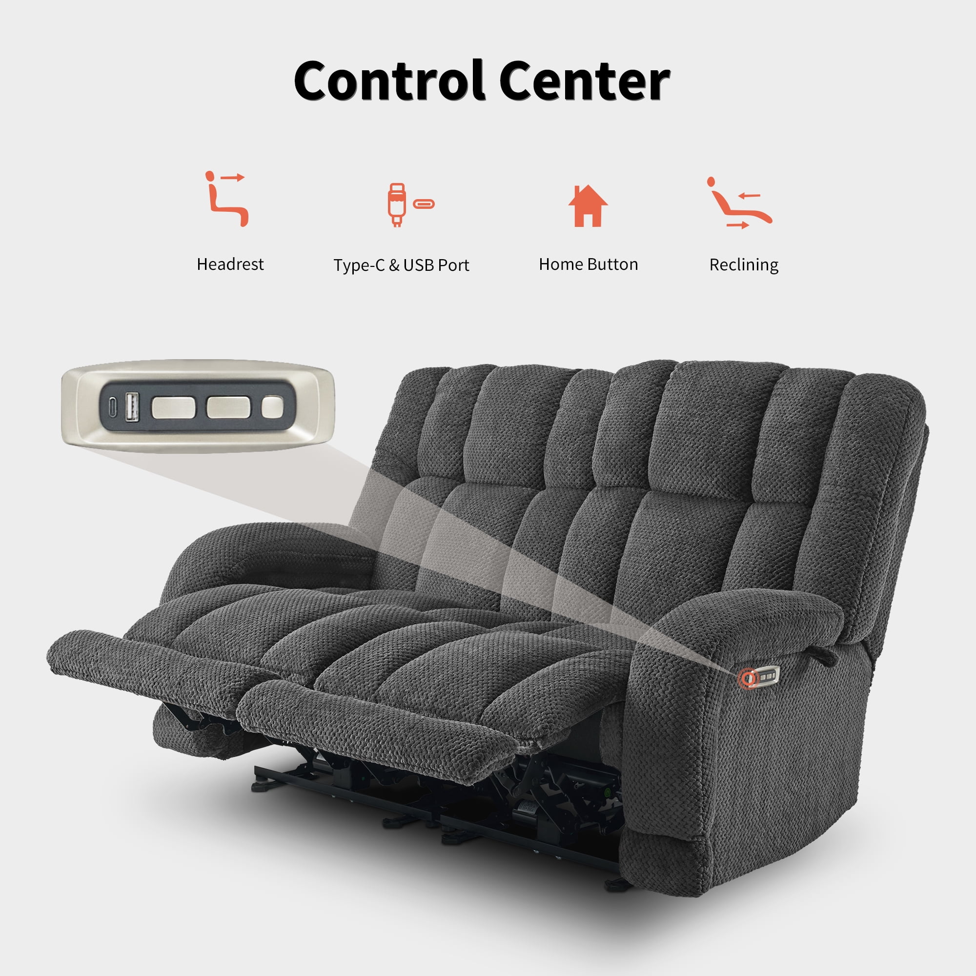 MCombo Power Recliner Loveseat Sofa with Adjustable Headrest, Heat and Vibration, 64.6" Fabric Electric Reclining Loveseat with USB Charge Ports for Living Room 6855