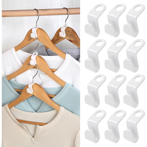 MORAVE 100 PCS White Plastic Clothes Hanger Connector Hooks, Heavy Duty Cascading Stacking Hanger Extender, Space Saving Closet Organizers and Storage Connection Hook