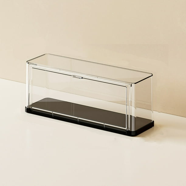 Caja Apilable para Exhibir Figuras - Estuche de Plástico Pet a Prueba de Polvo con Tapa Transparente para Muñecas | Coleccionables | 30,4 X 12 X 9,4 Cm | Beige/Negro/Blanco