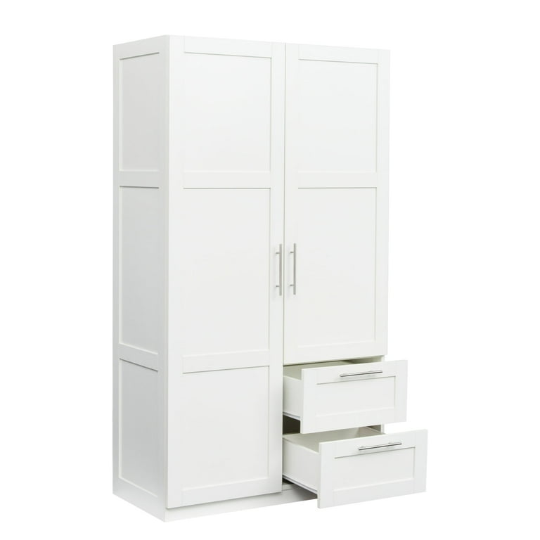 High Wardrobe/Armoires with 2 drawers and 5 storage spaces White