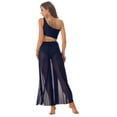 thumbnail image 2 of YiZYiF Womens Sleeveless Patchwork Lyrical Dance Dresses Cutout Waistline Split Mesh Dress Dancewear Navy_Blue XXL, 2 of 6