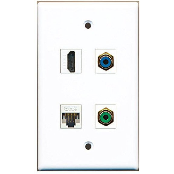 RiteAV - 1 Port HDMI 1 Port RCA Green 1 Port RCA Blue 1 Port Cat5e Ethernet White Wall Plate