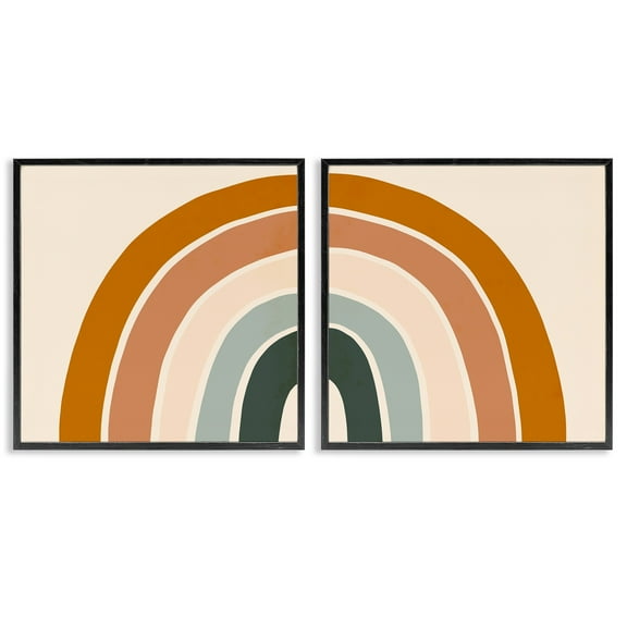 Stupell Industries Asymmetric Warm Earth Toned Retro Rainbow Arches Framed Wall Art Design by Victoria Borges, 2 Piece, 12" x 12", Black Framed