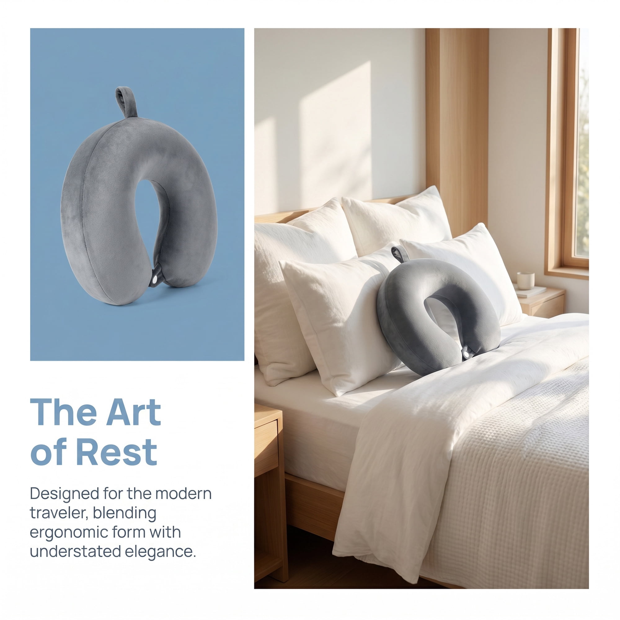 Unique Bargains Memory Foam Travel U Shape Neck Pillow Snap Closure Gray 12"x12"x4"