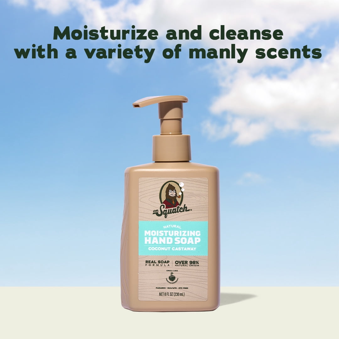 Dr. Squatch Liquid Hand Soap, Natural Moisturizing Hand Wash, Coconut Castaway, 8 fl oz