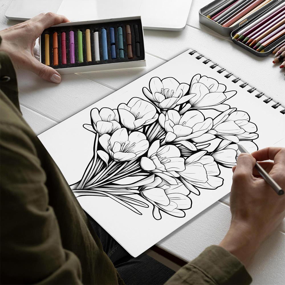 Netecom Large Print Freesias Coloring Book for Adults, Spiral Bound, Soft Cover