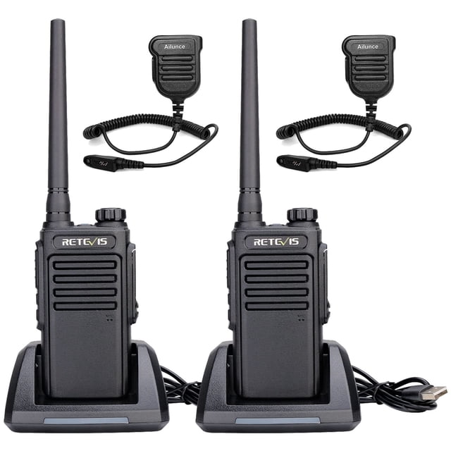 Radios Walkie Retevis RT47V MURS impermeables con micrófono (paquete de 2)