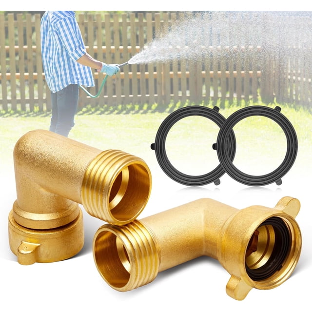 90 Degree Elbow Water Hose Adapter for RV, Outside Water Faucet 3/4" FHT x 3/4" MHT Hose Thread Connection RV Drinking Water Inlet Connection Solid Brass Adapter for RV Water Intake