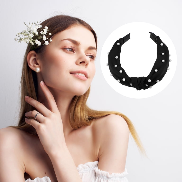 Black Satin Pearl Rhinestone Headband Padded Statement Hairband NWT Amazon.com : Firuilo Baroque Crystal Headband Pearl  main image 4