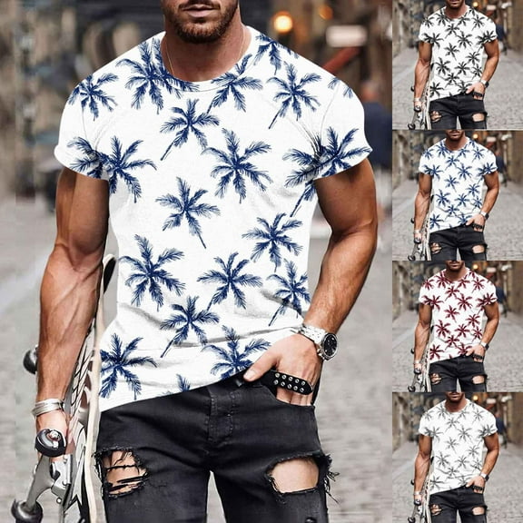 ZRGHAOYLQ Mens Palm Tree Graphic T-shirts Loose Tees Short Sleeve Casual Tops Summer Lightweight Crewneck Pullovers Comfy Slim Fit Muscle Shirts