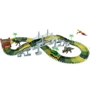 JINGPENG Dinosaur Race Track Toys 144pcs Flexible Train Track Playset Dinosaur World Road Race for Kids Boys Girls Children Ages 3 