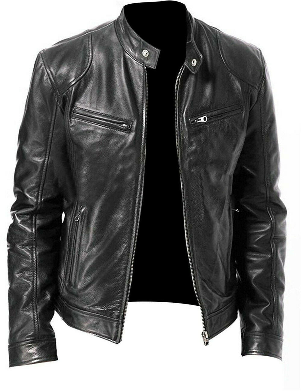 Leisure Men's Leather Jacket Biker Motorcycle Coat Slim Fit Outwear Jackets TOP