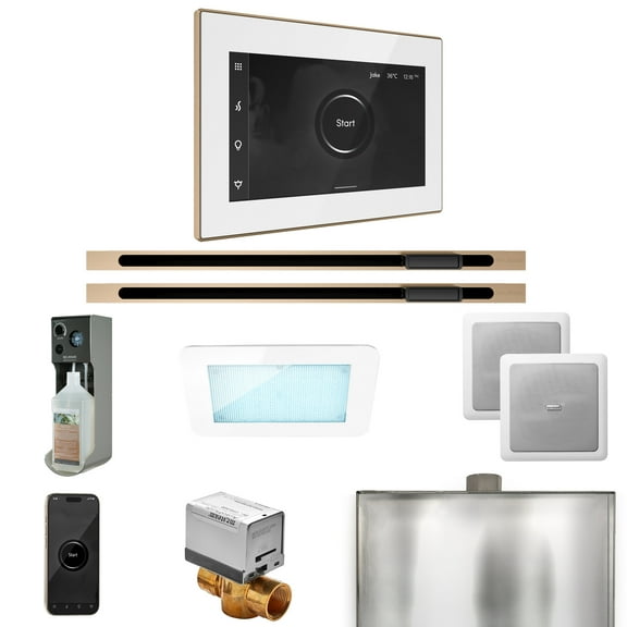 Mr Steam XDream Max Steam Shower Pkg w/iSteamX Control and Linear Steamhead in White Brushed Bronze