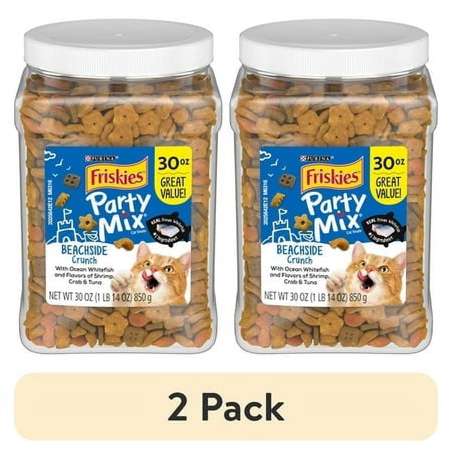 (2 pack) Purina Friskies Cat Treats, Party Mix Beachside Crunch, 30 oz, 2 Pack