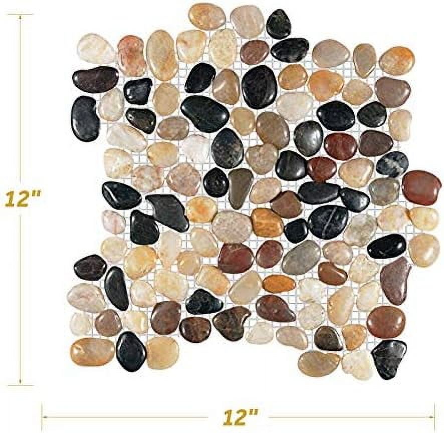FUSTONE Decorative Tiles Interlocking Pebble Tiles Natrual River Rock Stone Tile(10-Sheets) Kitchen Floor Bathroom Patio for Indoor and Outdoor Use Stones PT104-10