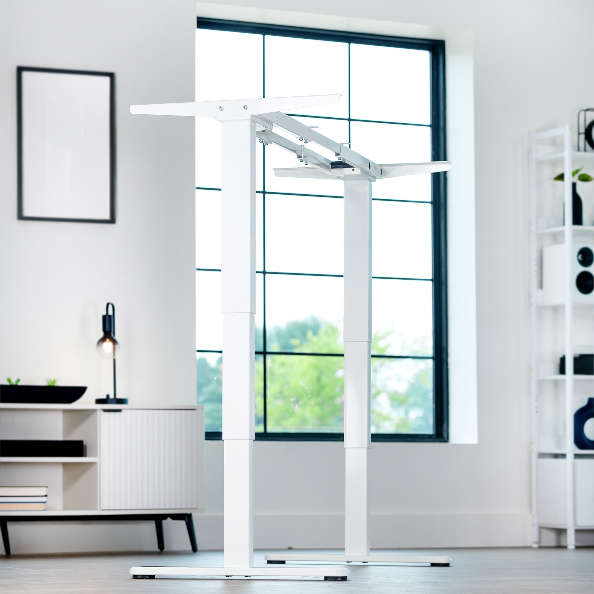 VIVO White Electric Standing Height Adjustable Desk Frame, Dual Motor Ergonomic
