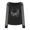thumbnail image 4 of Mujeres manga larga malla costura casual perforación caliente pulóver rayas cuello redondo blusa túnica tops Pompotops gfhjh18403, 4 of 8