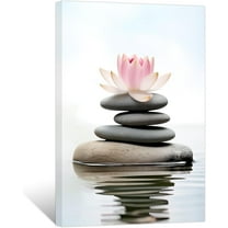 ZHONGYUTONG Zen Canvas Wall Art Lotus Flower Stones Pictures Spa Water Painting Prints Bathroom Decor for Spiritual Meditation Room Yoga Office (12.00" x 18.00")