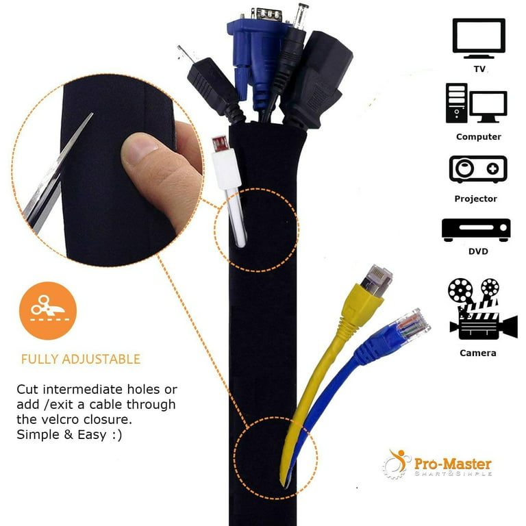 Neoprene Cable Organizer Wrap Wire Hider Reversible for TV
