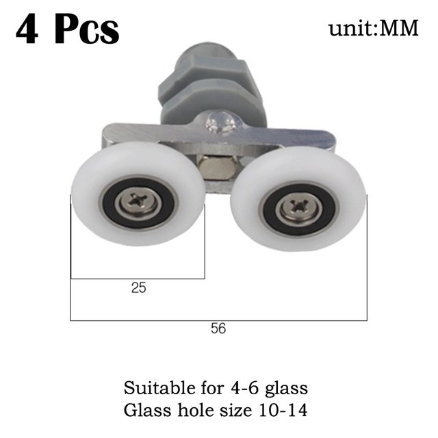 4 Pcs Roue de Porte en Verre pour Salle de Bain, Accessoires de Porte de Salle de Bain