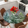 thumbnail image 2 of Green Christmas Tree Fitted Tablecloth with Elastic Edged, Round Table Cloth for Dining Table, Winter Snowflakes Grey Watercolor Pine Waterproof Oil Proof Table Cover for Indoor Outdoor 36"-44", 2 of 9