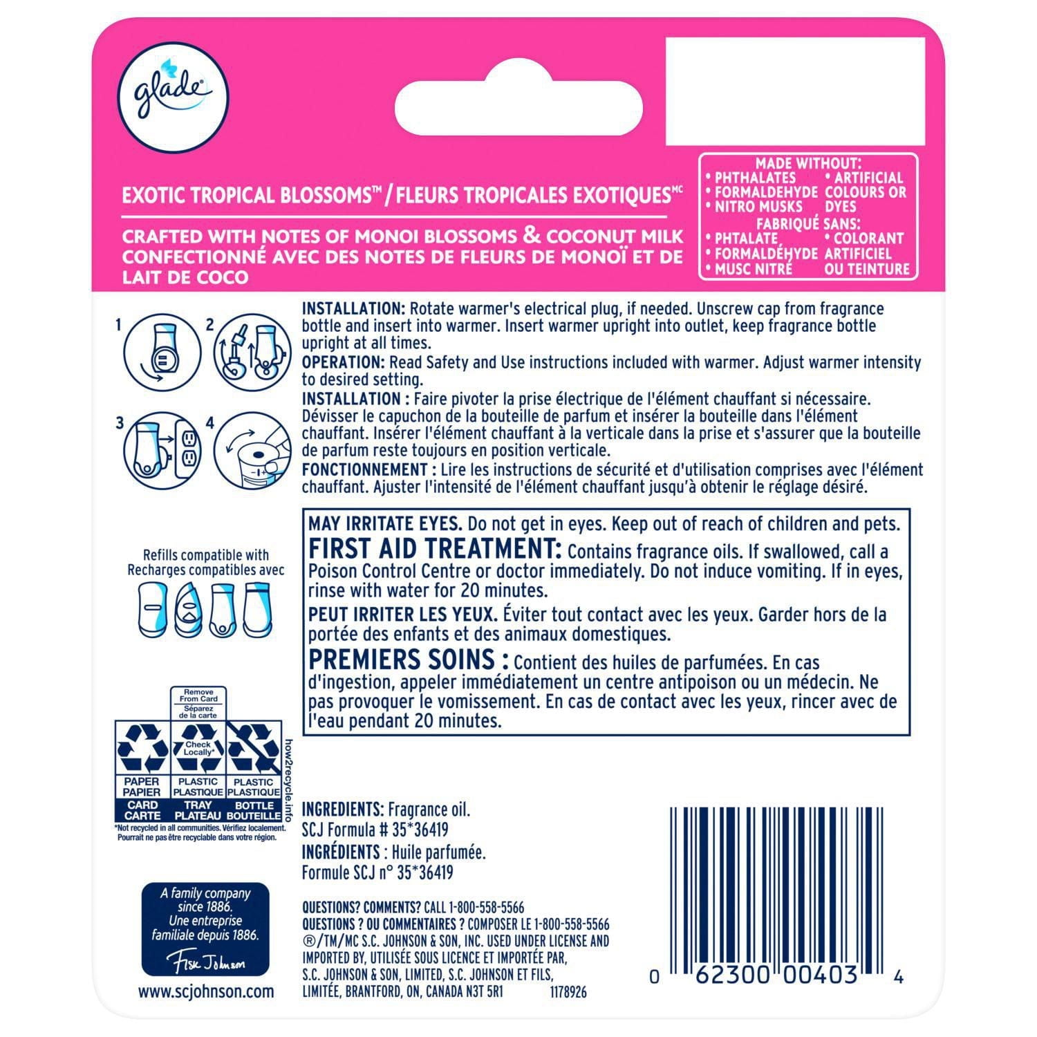 Glade Plugins® Air Freshener Oil Refill, Exotic Tropical Blossoms, 2 Refills