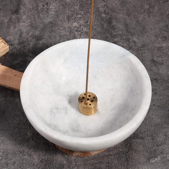 Koville Natural Marble Incense Holder, Incense Holder for Sticks with 9 Holes, Handmade Incense Burner Ash Catcher for Meditation Yoga SPA, Balsam Fir/Palo Santo/Sage/Cone(Grigio Fantasy)