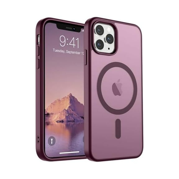 Magnetic for iPhone 11 Pro Max Case (Compatible with MagSafe) (Military Grade Drop Protection) Slim Translucent Matte Shockproof with Anti-Fingerprint Phone Case,Wine Red