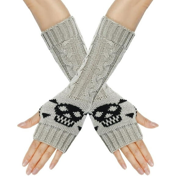 Womens Fingerless Gloves Winter Warm Knit Arm Warmers Mittens Soft Hand Crochet Wrist Warmers Thumb Hole Gloves Light Grey for DIY