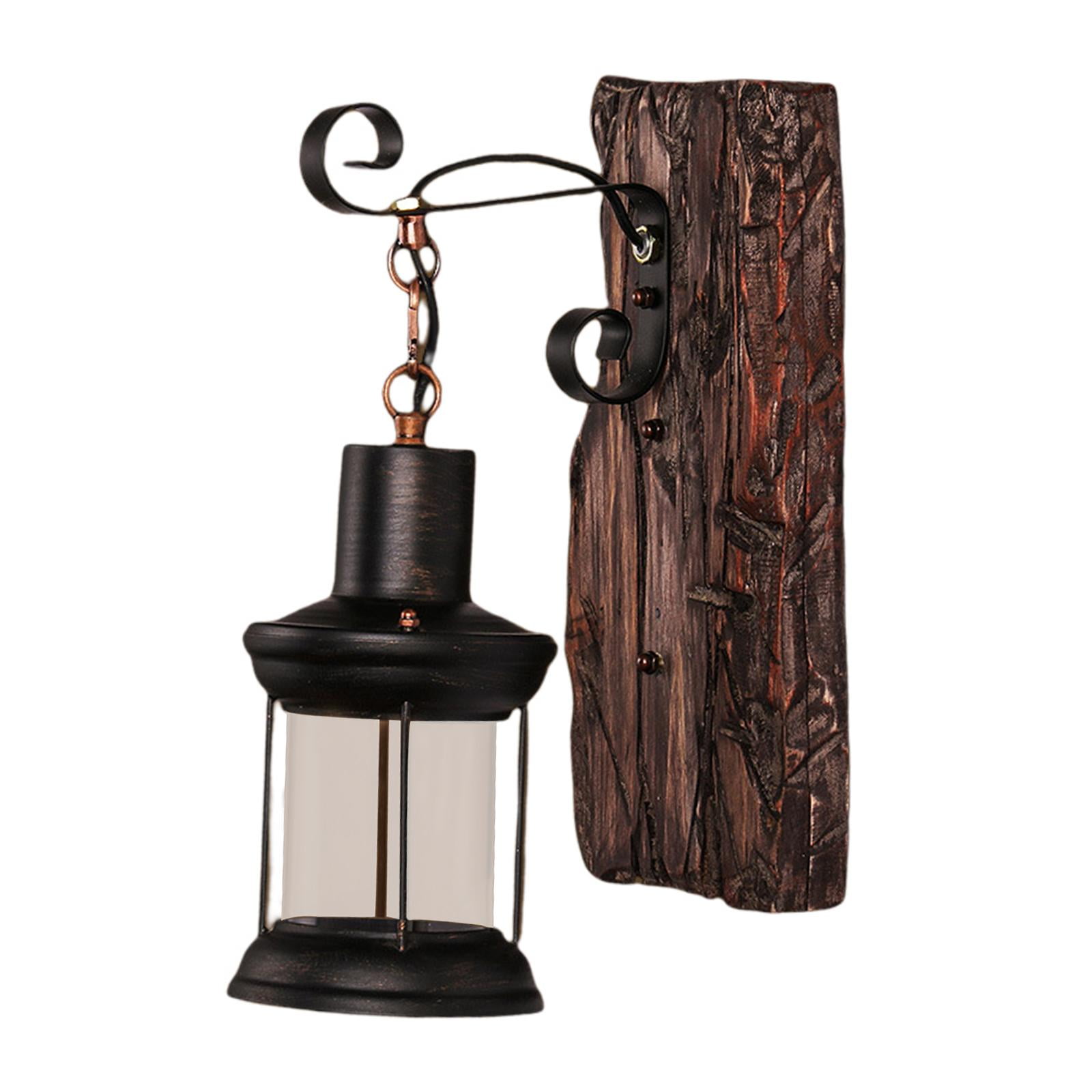 Antique Style Industrial Wood Wall Sconce Light E27 Solid Wood Base Decorate Rustic Lantern Metal Art Corridor