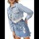 thumbnail image 2 of Chaqueta Vaquera Corta Informal de Larga con Solapa para Mujer Azul M, 2 of 8
