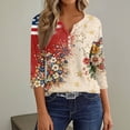 thumbnail image 5 of Women's 250th Anniversary USA Shirt Patriotic American Flag Print V-Neck Button 3/4 Sleeve T-Shirt, 5 of 6