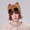 thumbnail image 2 of Womens Pilot Aviator Cap with Cat Ears and Goggles, Warm Animal Ears Knit Cap,One Size, 2 of 4