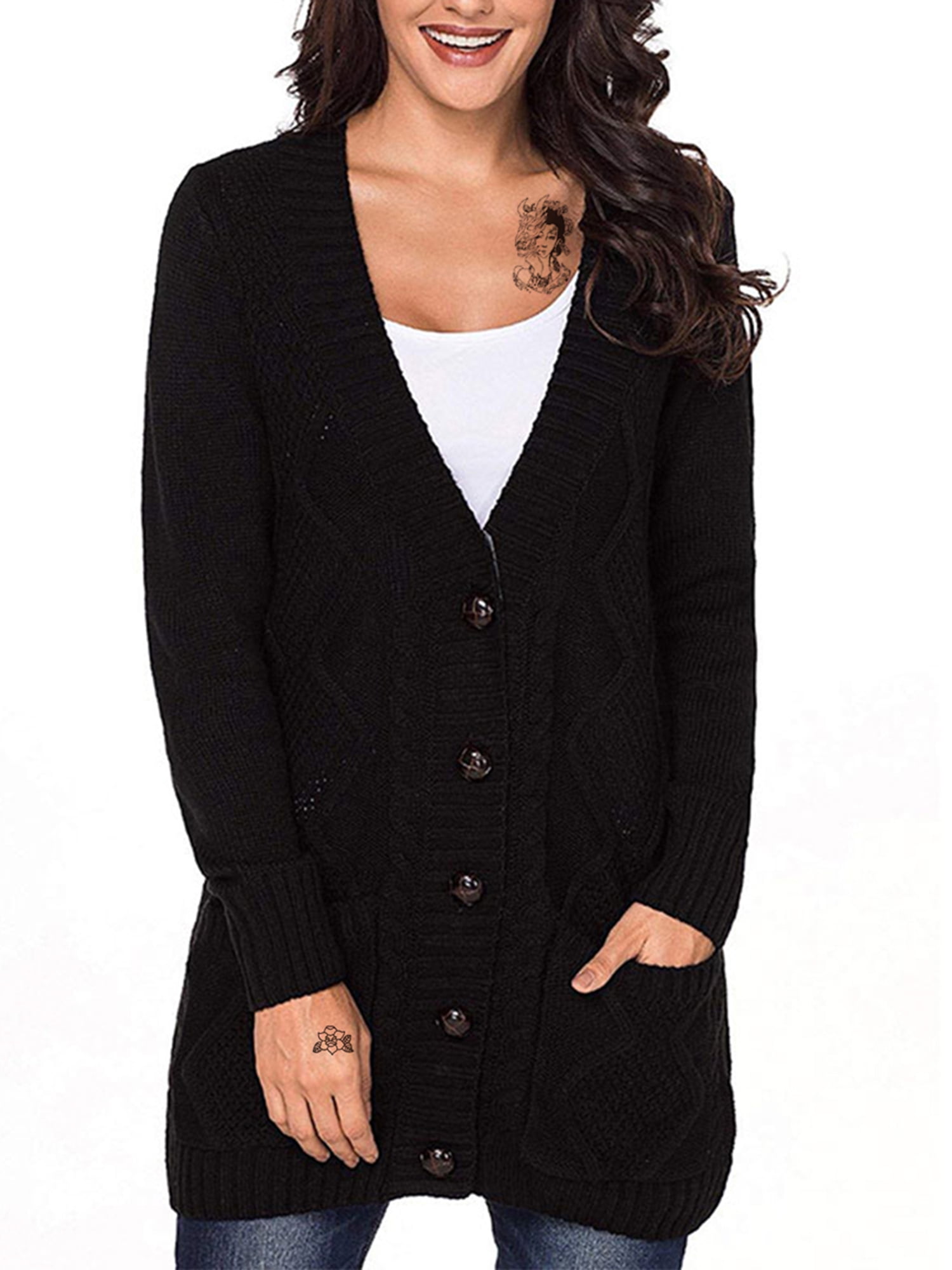 ladies black button down sweater