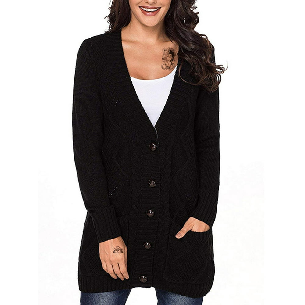 UKAP - Women Winter Button Cardigan Coat Long Chunky Knitted Knitwear ...
