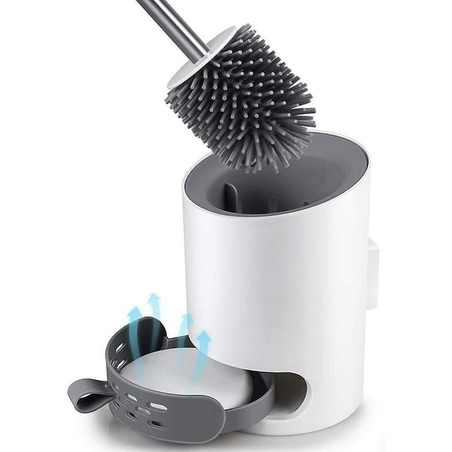 Juego de escobilla y soporte para inodoro LIUYMXG con cerdas de silicona blanco gris