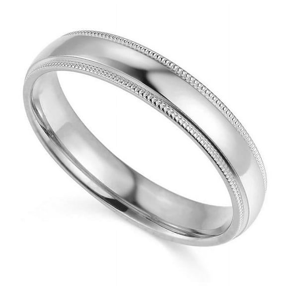 Precious Stars BMC-040W-4 4 mm 14K White Gold Comfort-fit Milgrain & Polished Wedding Band - Size 4