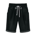 thumbnail image 4 of Umfun Girls Shorts Drawstring Denim Bermudas with Rolled Cuffs - Comfy Cotton Blend Shorts Summer Camp & Playgrounds for Active Kids, 4 of 9