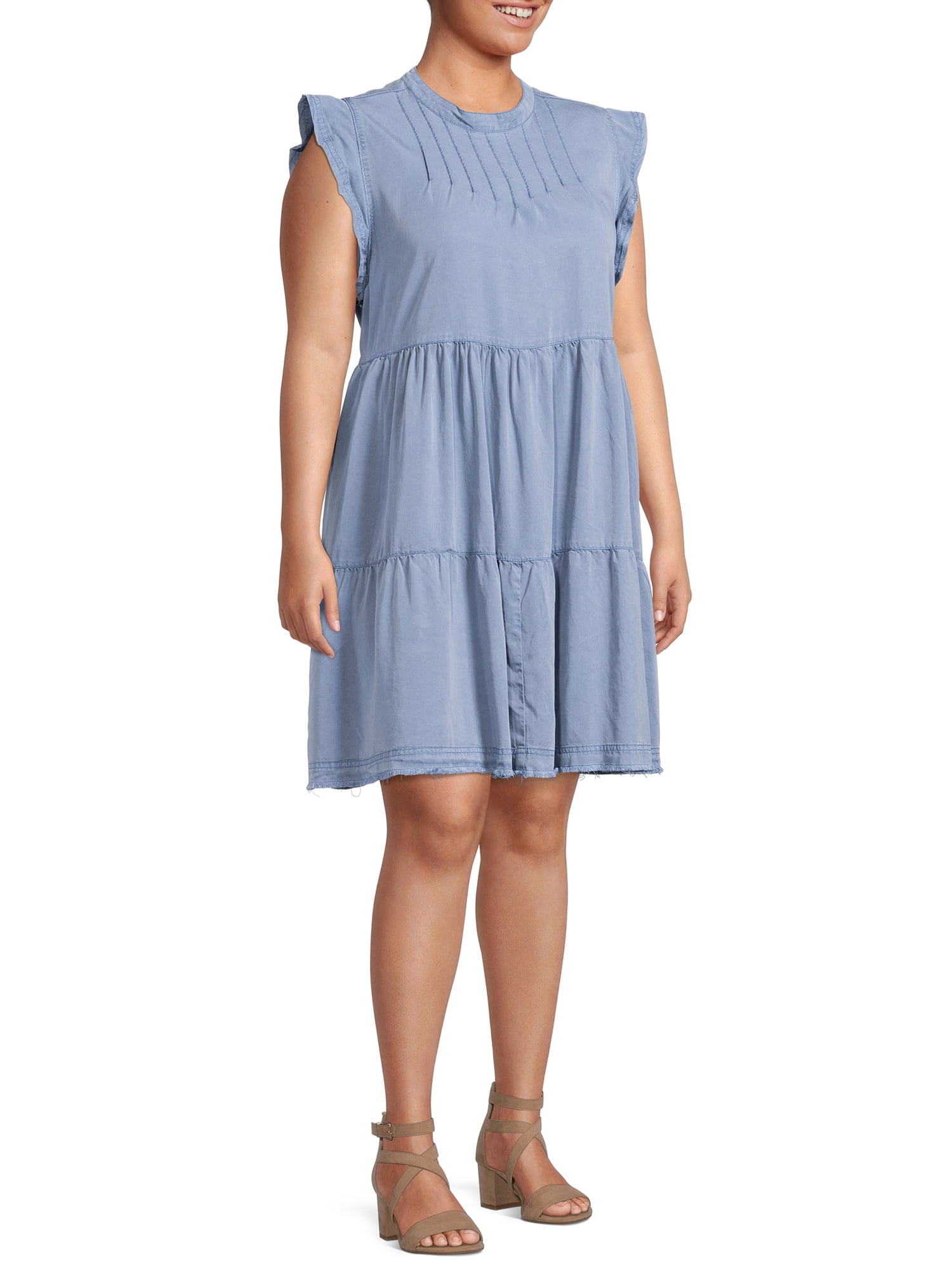 Terra & Sky High Neck Short Sleeve Relaxed Fit Tiered Dress (Women's Plus), 1 Count, 1 Pack