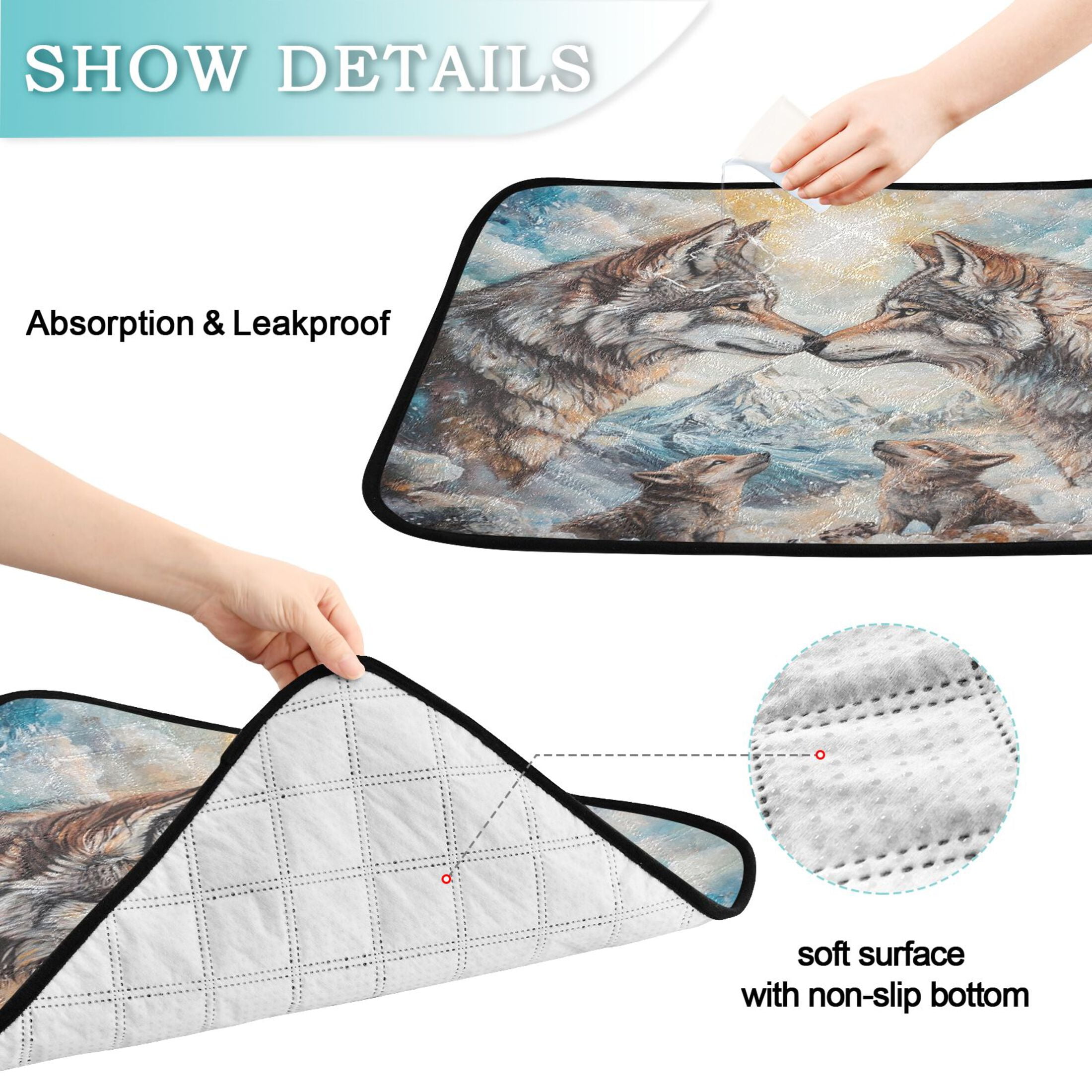 Qxltty Two Wolf Kings Cat litter Pads Pet Set of 3 Diaper Mats Center Anti-leakage Layer Absorbent Soft and Comfortable